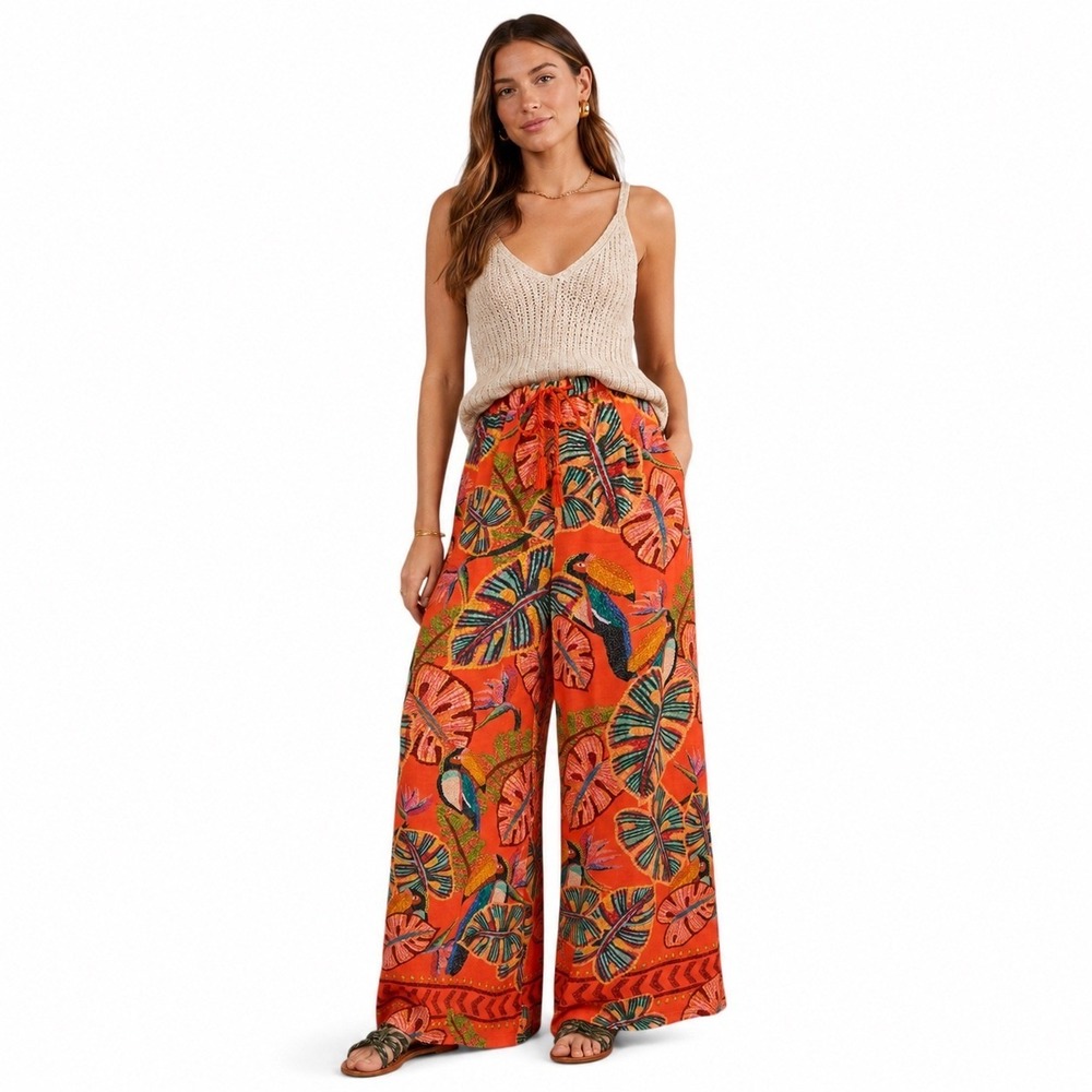 FARM Rio Orange Tropical Wide-Leg Pants
